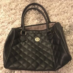 Black leather handbag